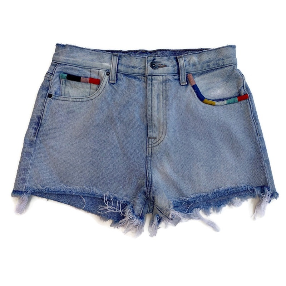 Splendid x Margherita Missoni Embroidered Distressed Denim Shorts